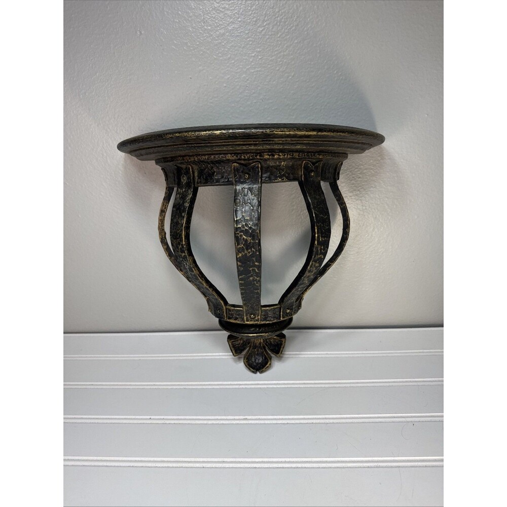 1968 DART HOMCO Black Brutalist ￼Hammer/Wrought IRON Look WALL Pocket SHELF 12"